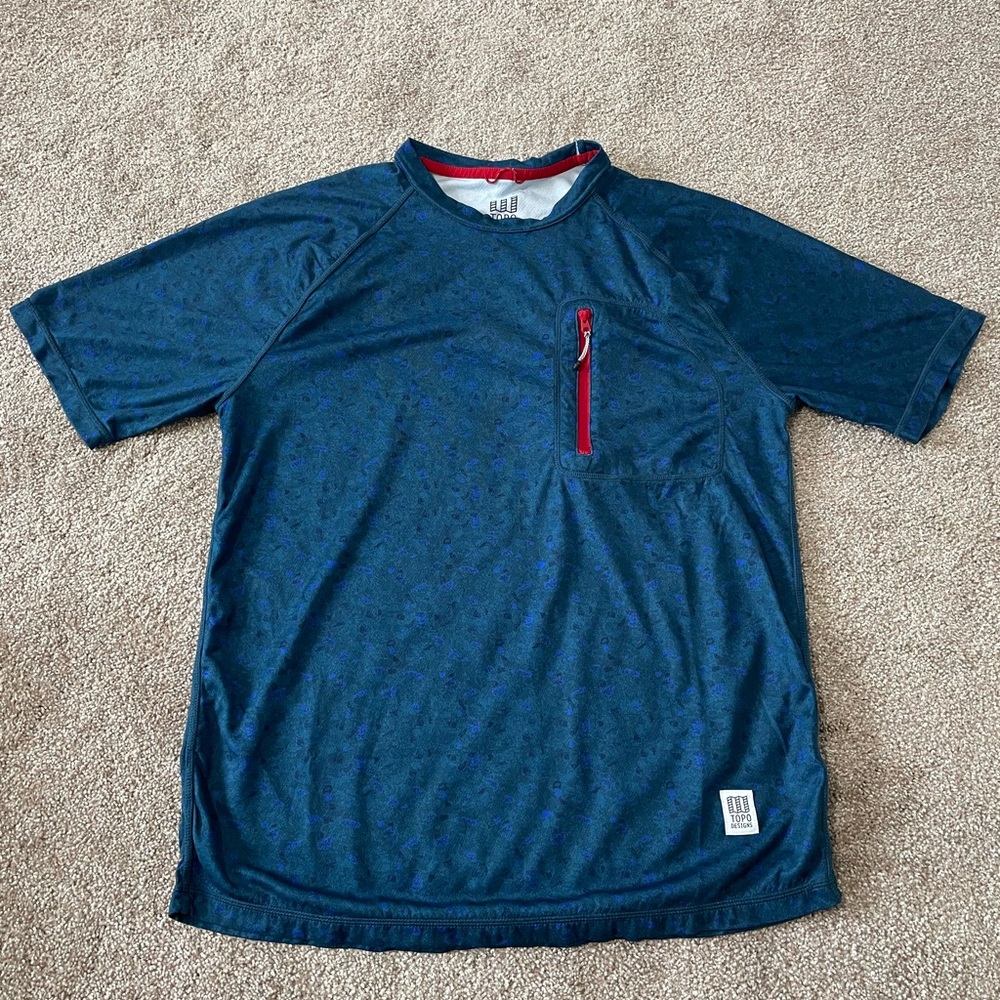Topo Designs River Short Sleeve Shirt Blue Terrazzo Men’s Size Medium